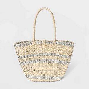 a new day Striped Woven Shoulder Tote in Natural and Light Gray